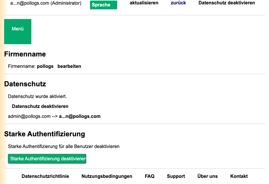 Admin-Ansicht des Einstellungen-Dashboards