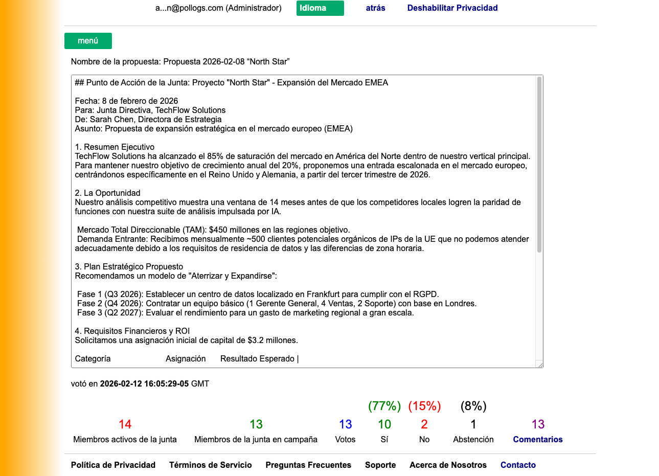 Vista del Panel de Control de Campañas del Administrador