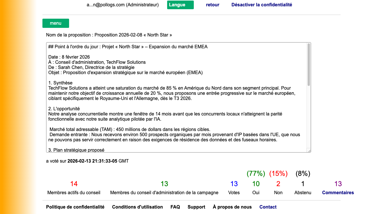 Vue administrateur du tableau de bord de campagne