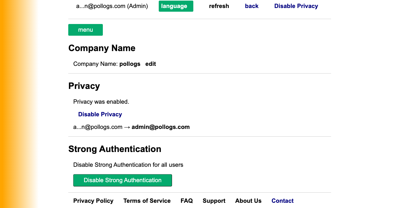 Admin Settings Dashboard View