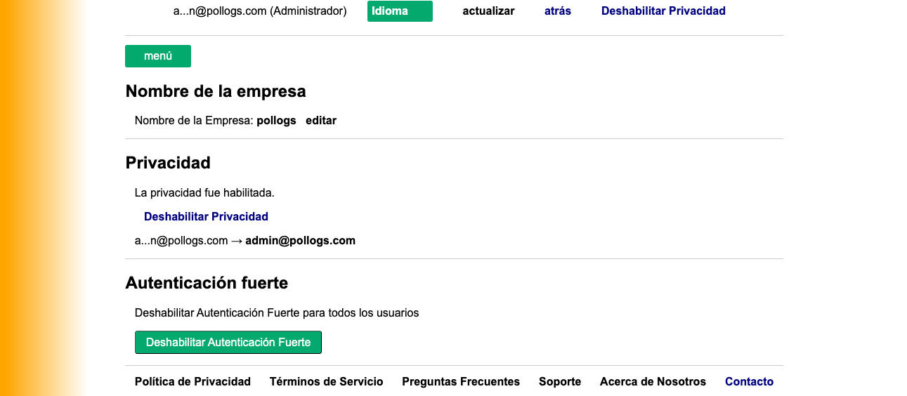 Vista del Panel de Configuración del Administrador
