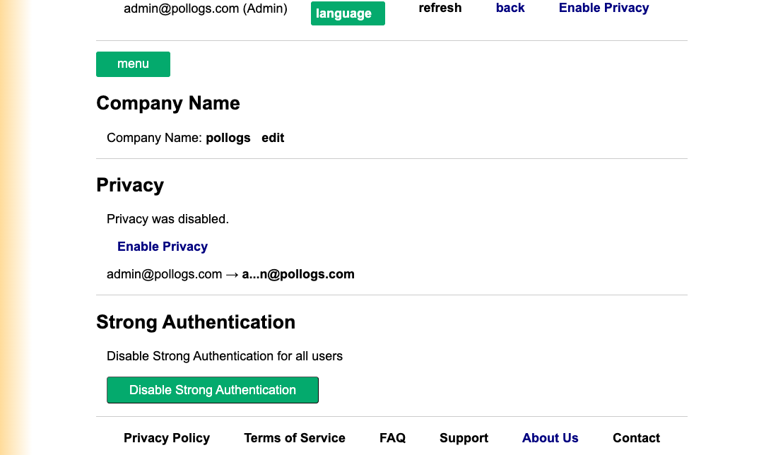 Admin Settings Dashboard View