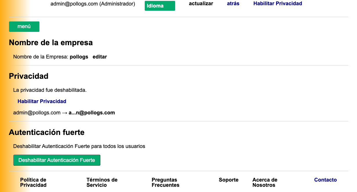 Vista del Panel de Configuración de Administrador