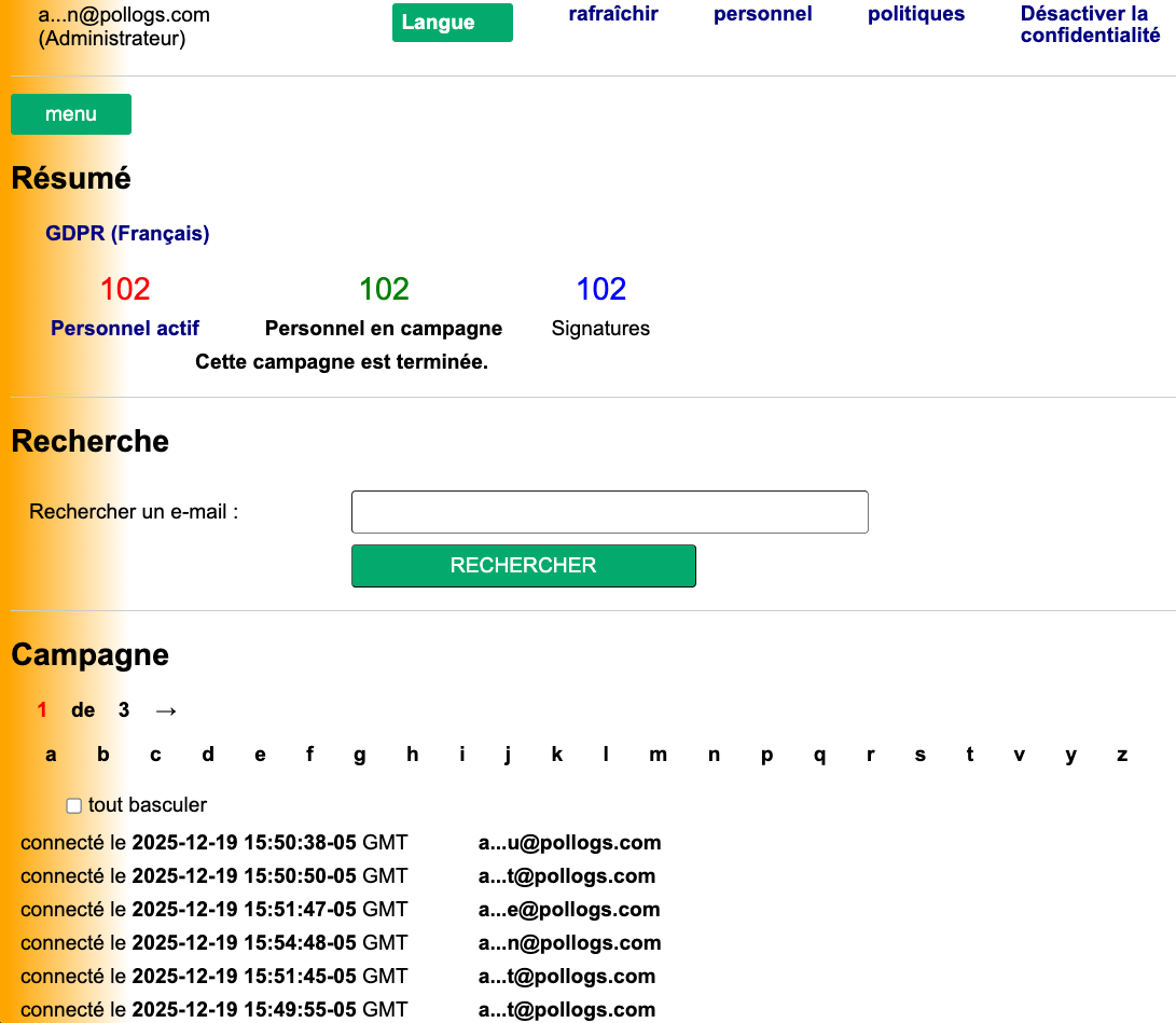 Tableau de bord de la campagne