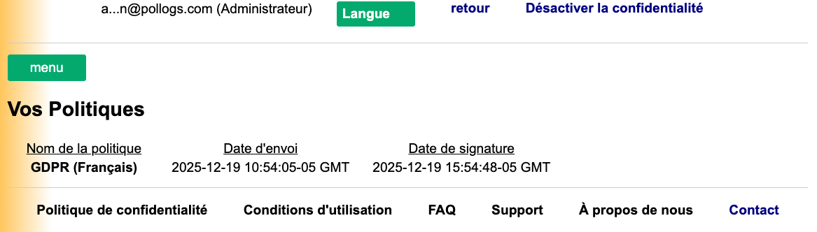 Tableau de bord de mes politiques