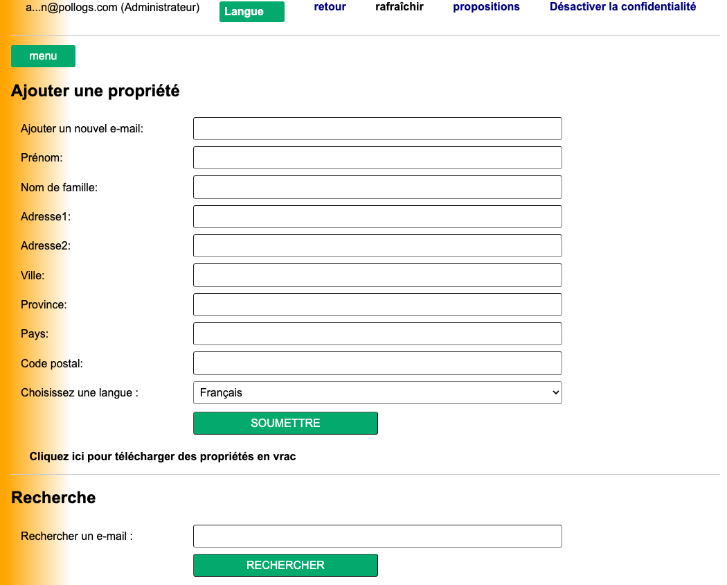 Tableau de bord des propriétés