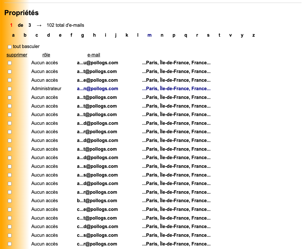 Suite du tableau de bord des propriétés