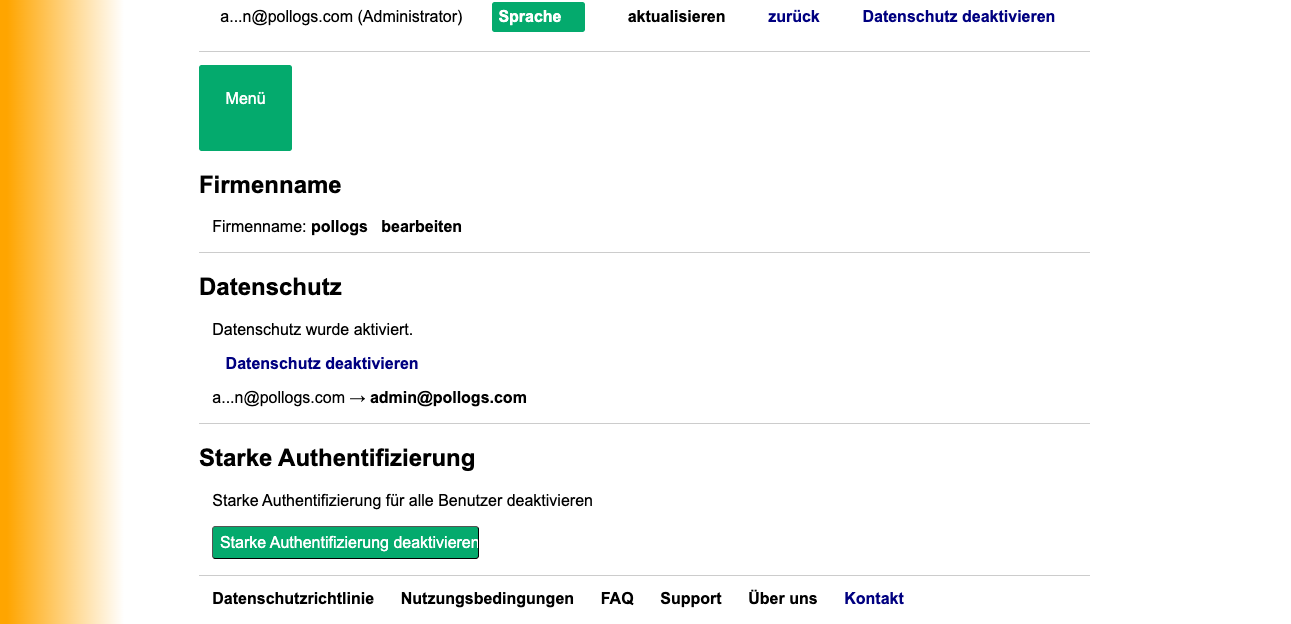 Ansicht des Admin-Einstellungs-Dashboards