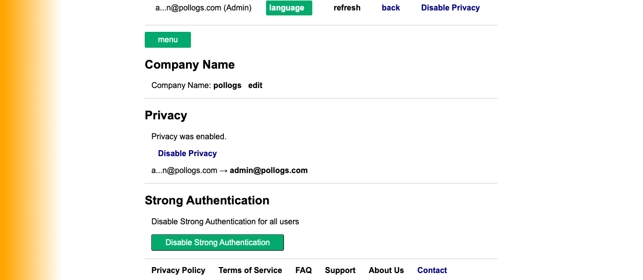 Admin Settings Dashboard View