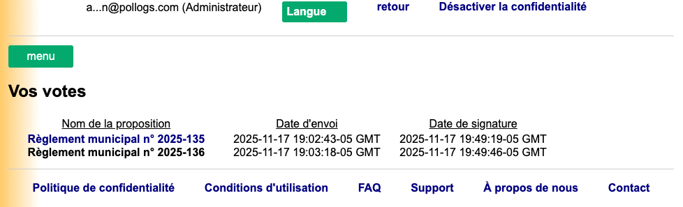 Tableau de bord de mes votes